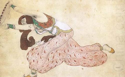 Porjet de costume pour une odalisque de ballet shenerazade,crayon aquarelle et peinture doree (mk32), Leon Bakst